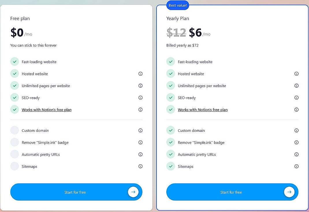 Pricing screenshot