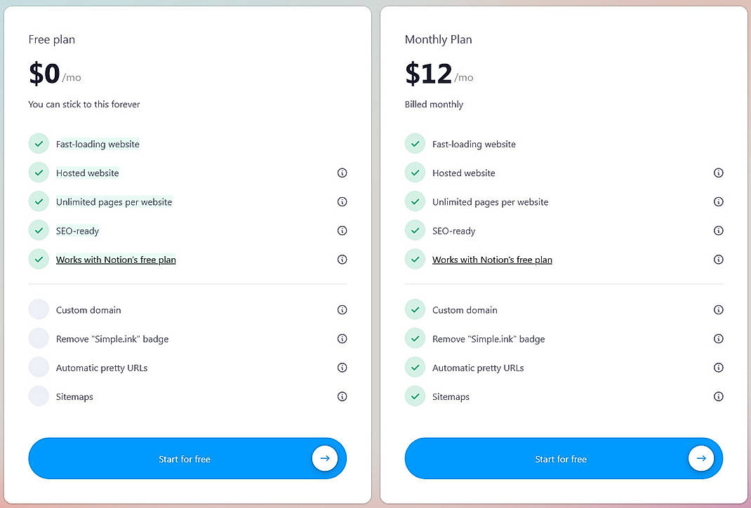 Pricing screenshot