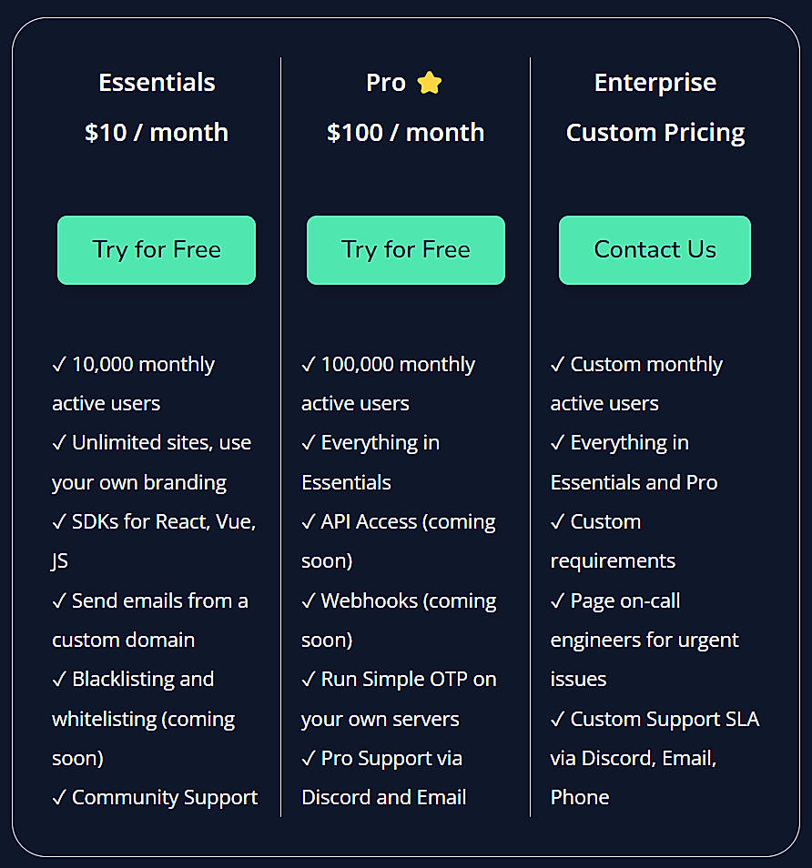 Pricing screenshot