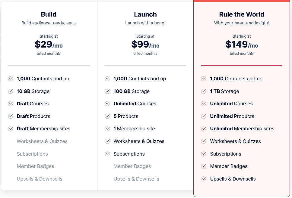 Pricing screenshot