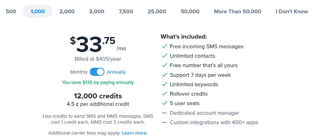 Pricing screenshot
