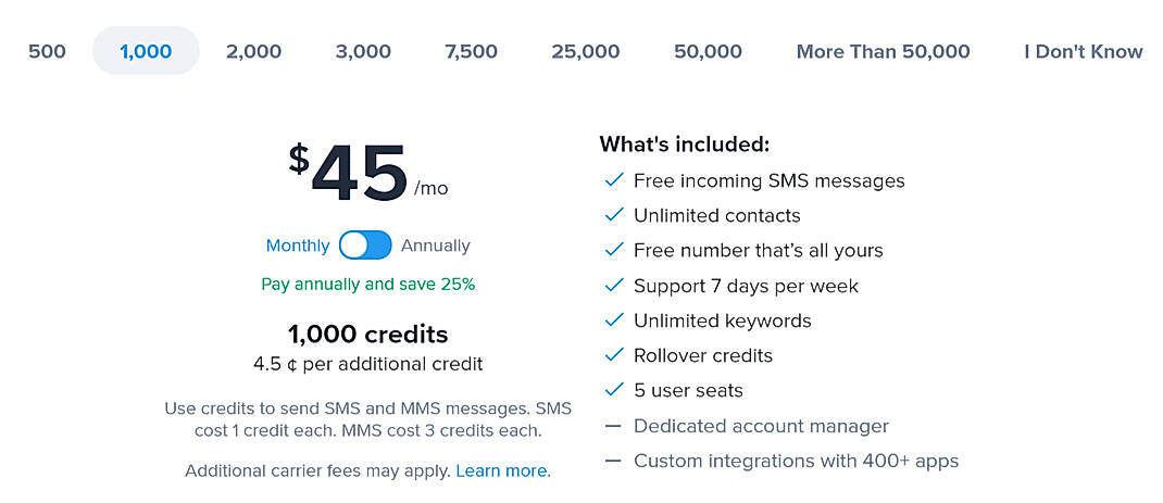 Pricing screenshot