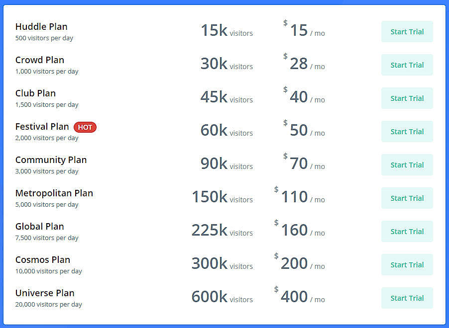 Pricing screenshot