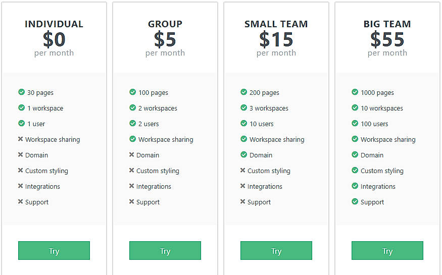 Pricing screenshot