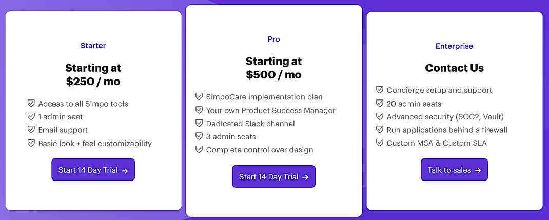 Pricing screenshot
