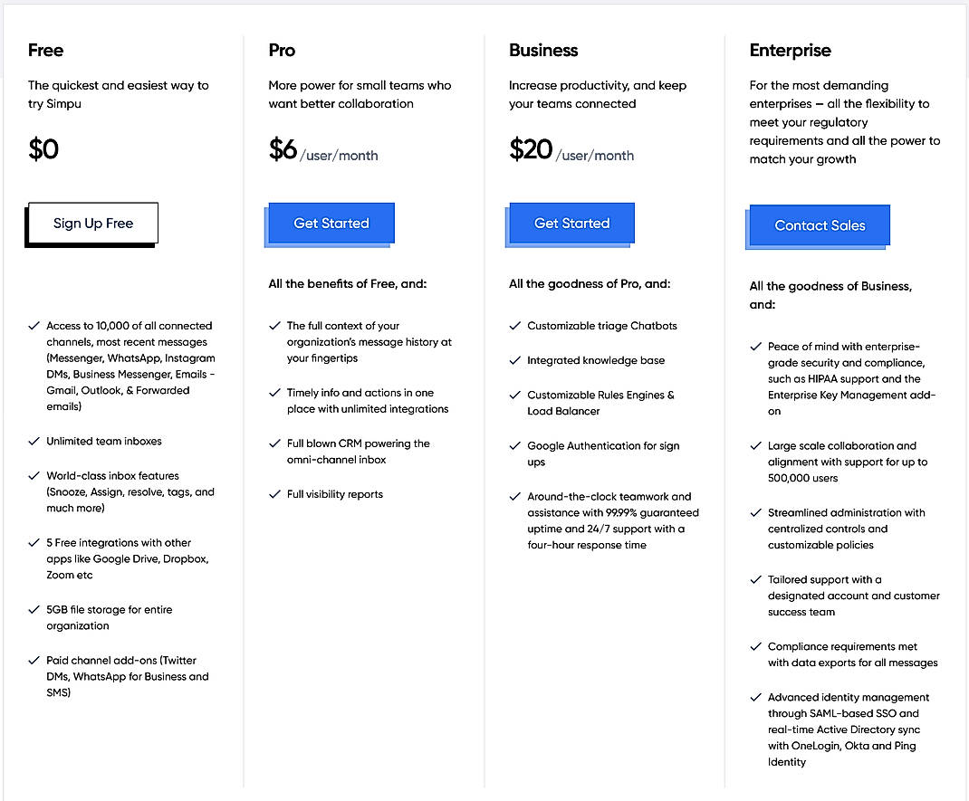Pricing screenshot