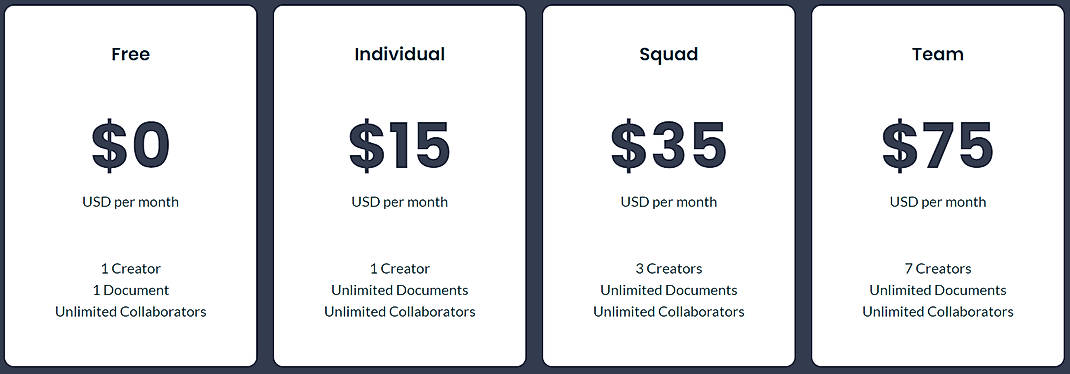 Pricing screenshot