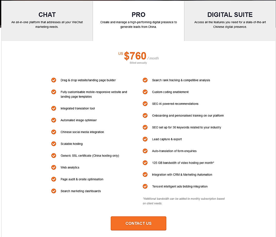 Pricing screenshot
