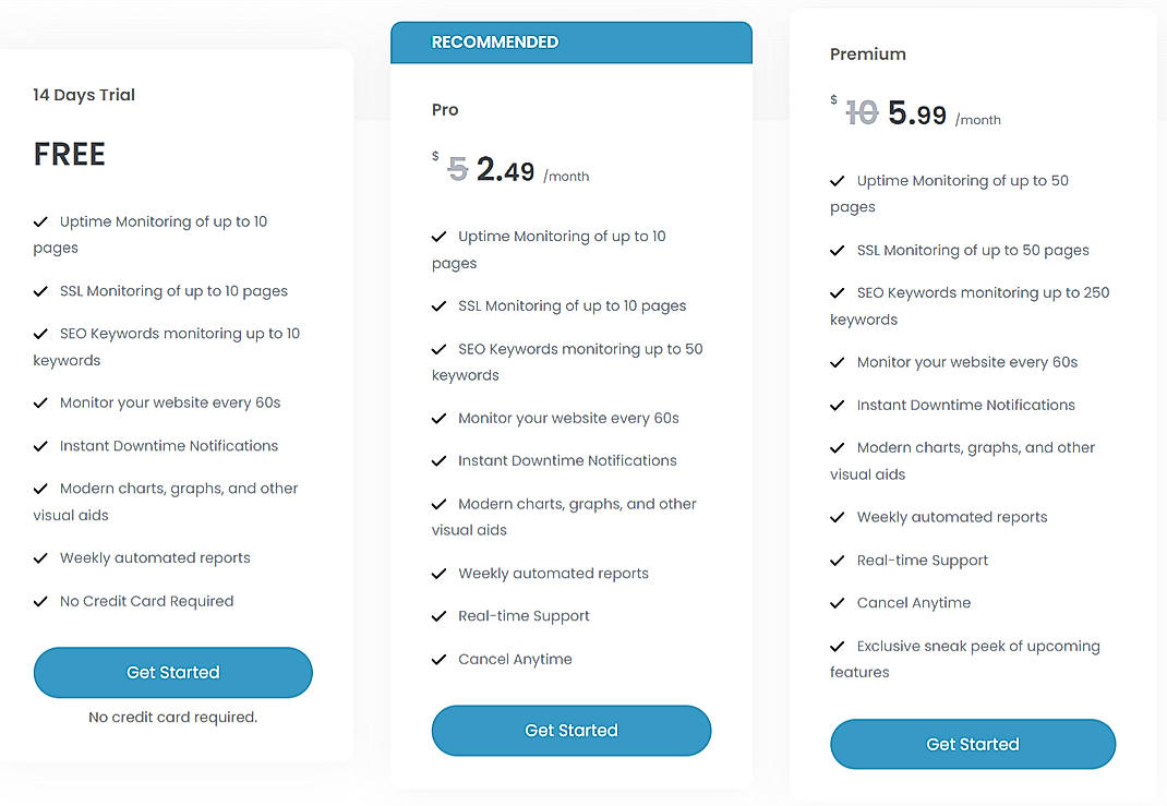 Pricing screenshot