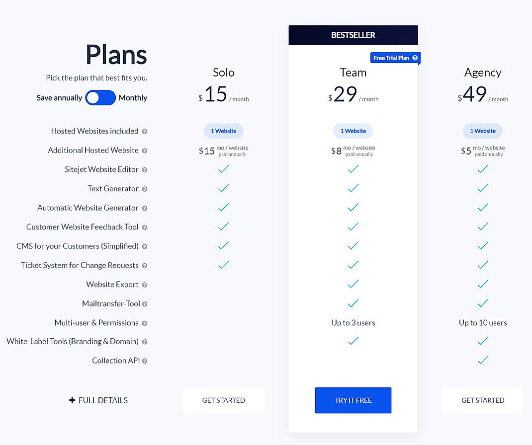 Pricing screenshot