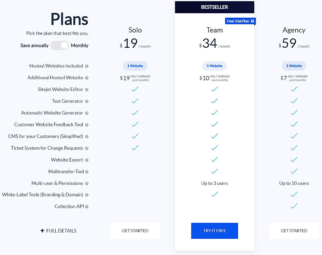 Pricing screenshot
