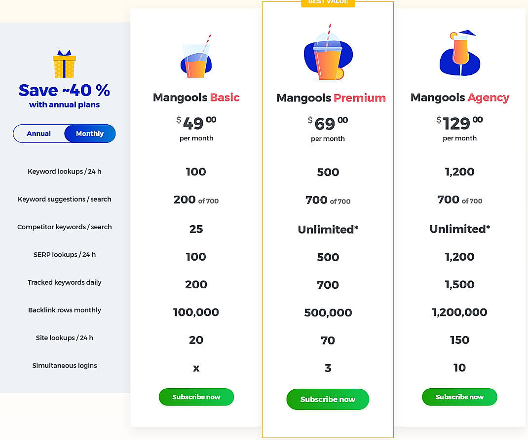 Pricing screenshot