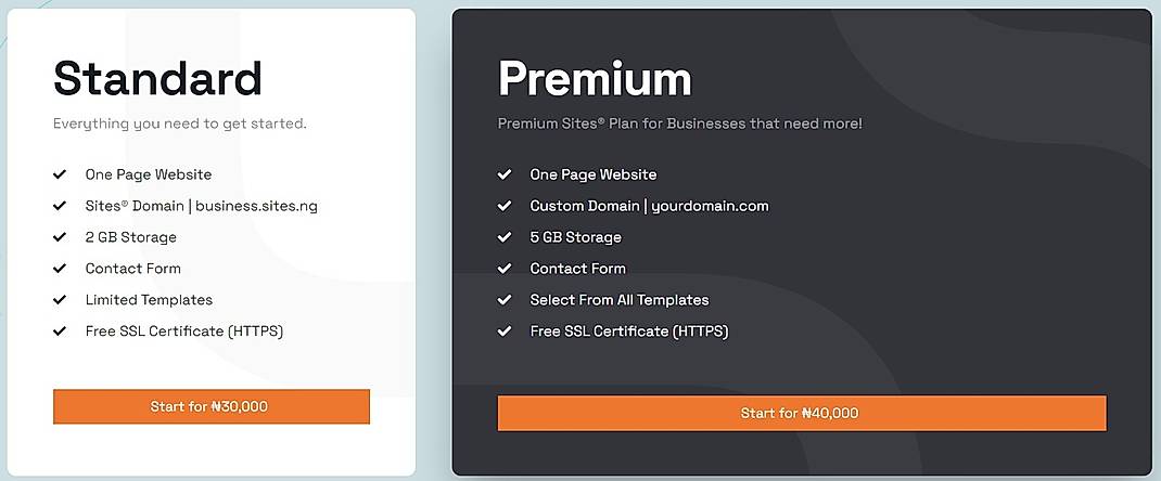 Pricing screenshot