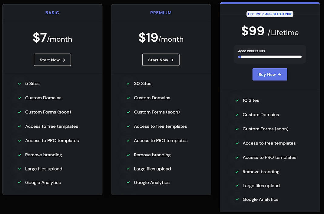 Pricing screenshot