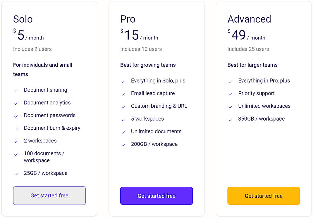 Pricing screenshot