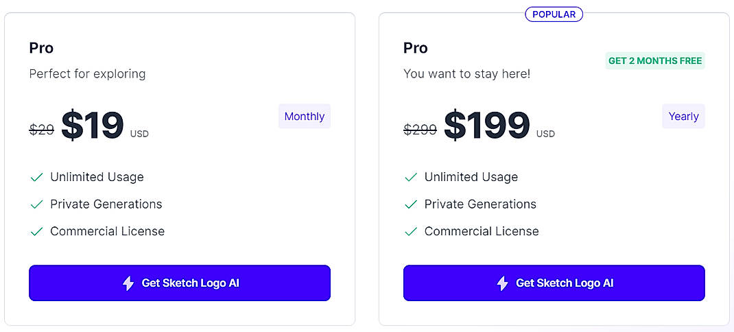 Pricing screenshot