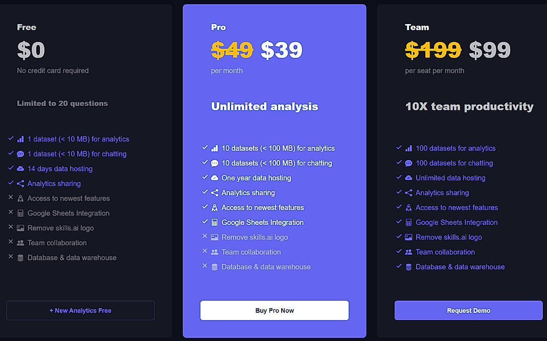 Pricing screenshot