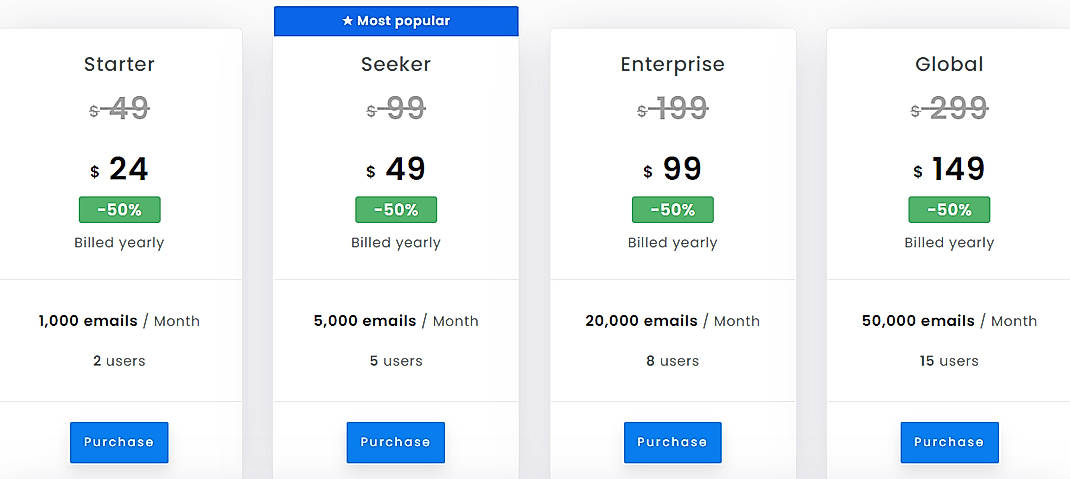 Pricing screenshot