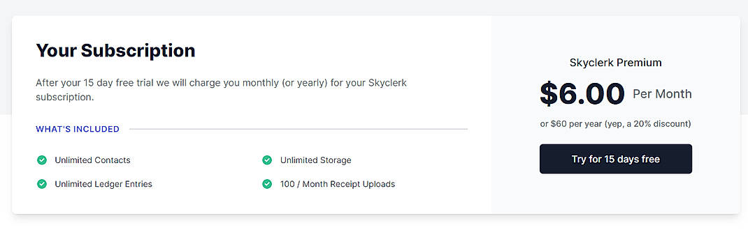 Pricing screenshot