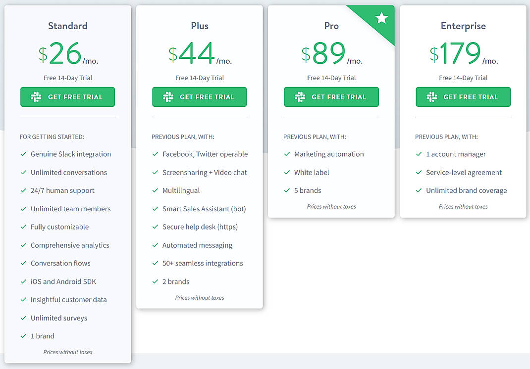 Pricing screenshot