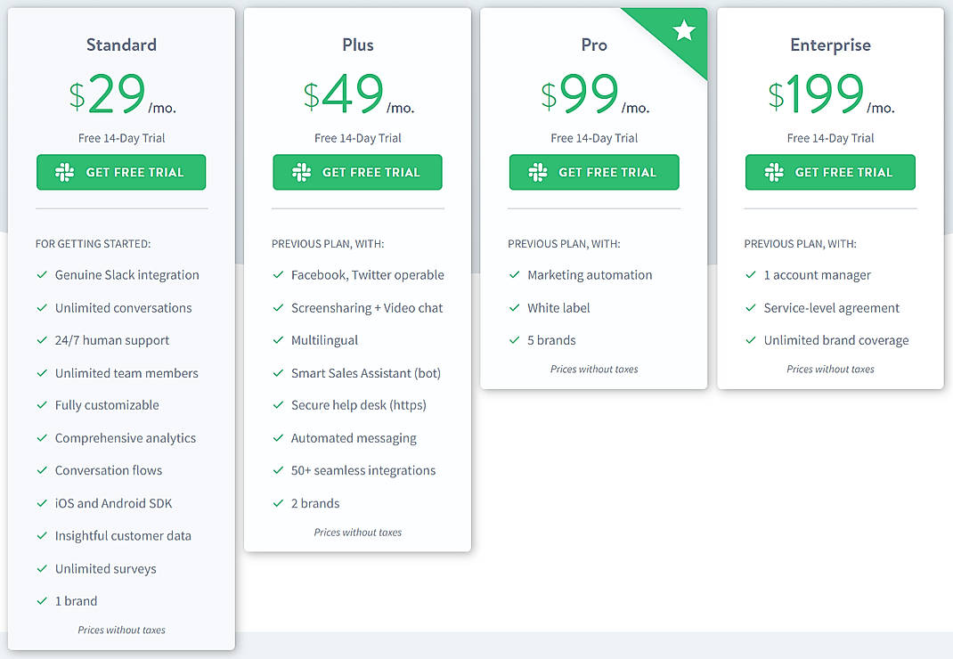 Pricing screenshot
