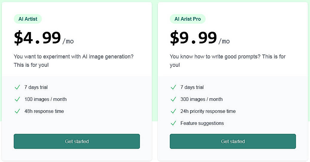 Pricing screenshot