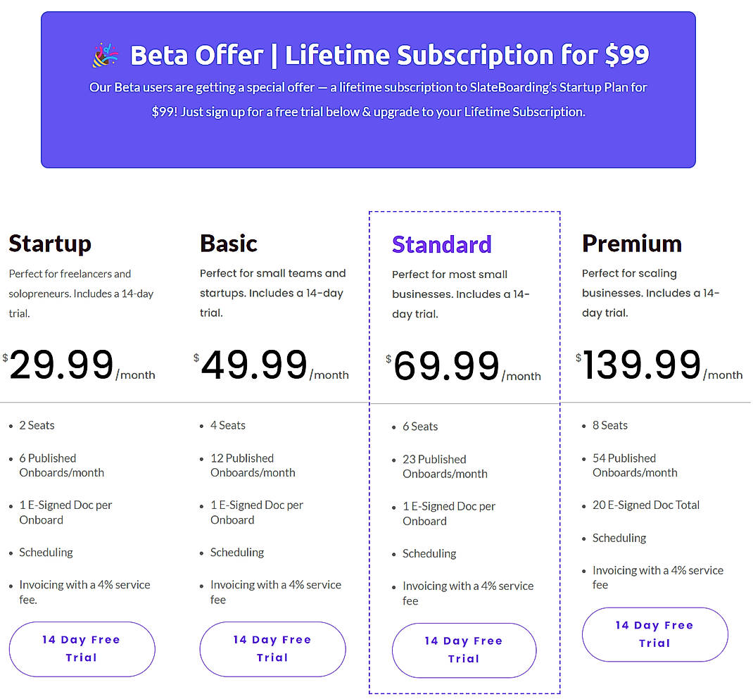 Pricing screenshot