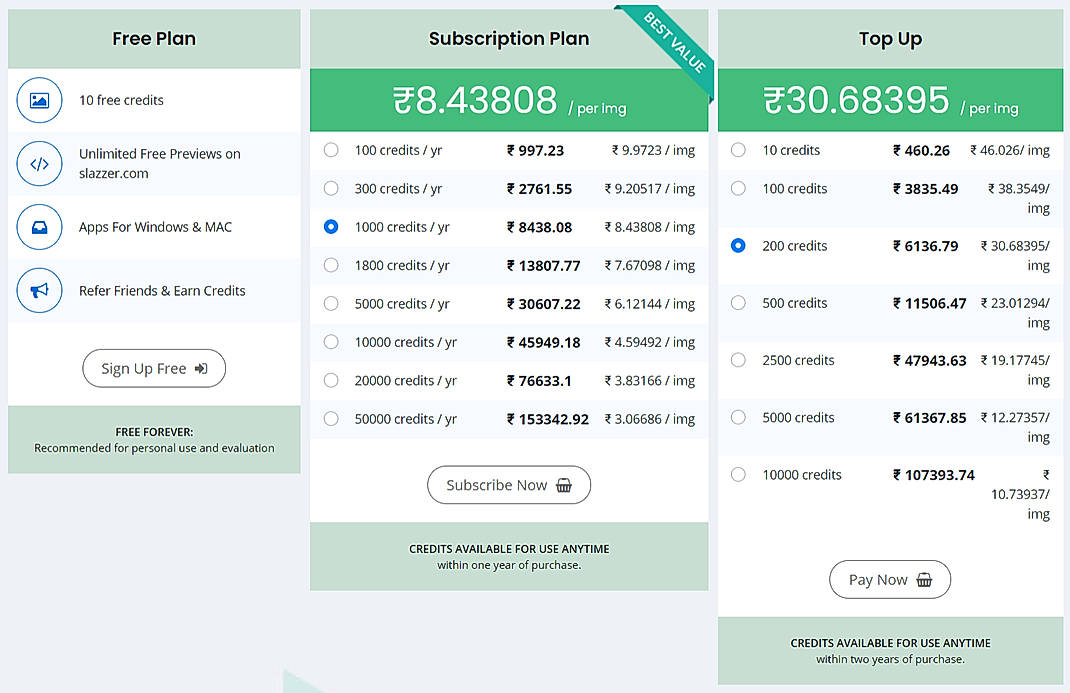 Pricing screenshot