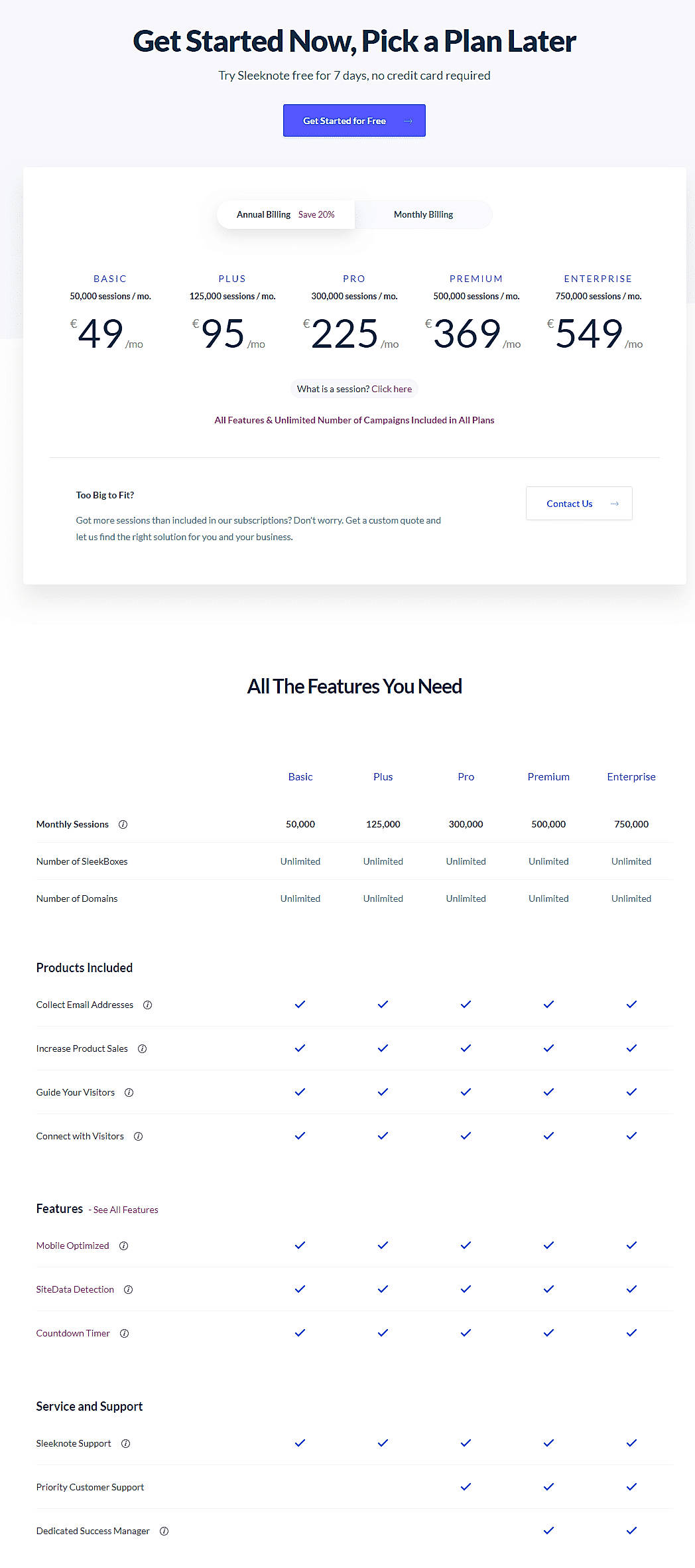 Pricing screenshot
