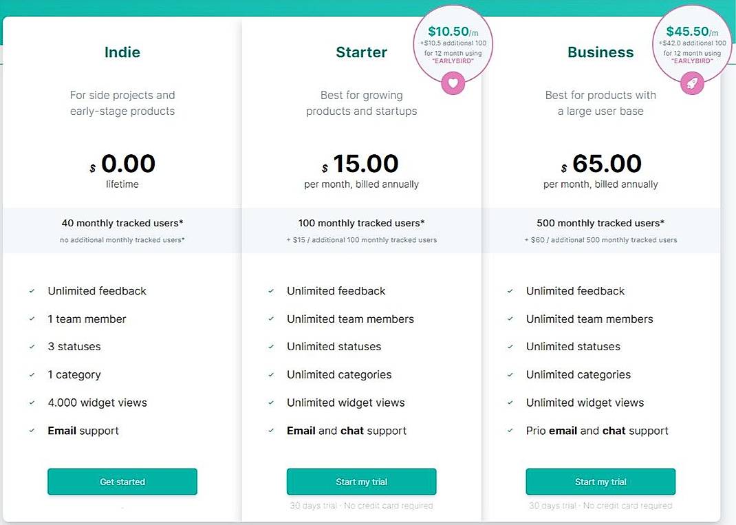 Pricing screenshot