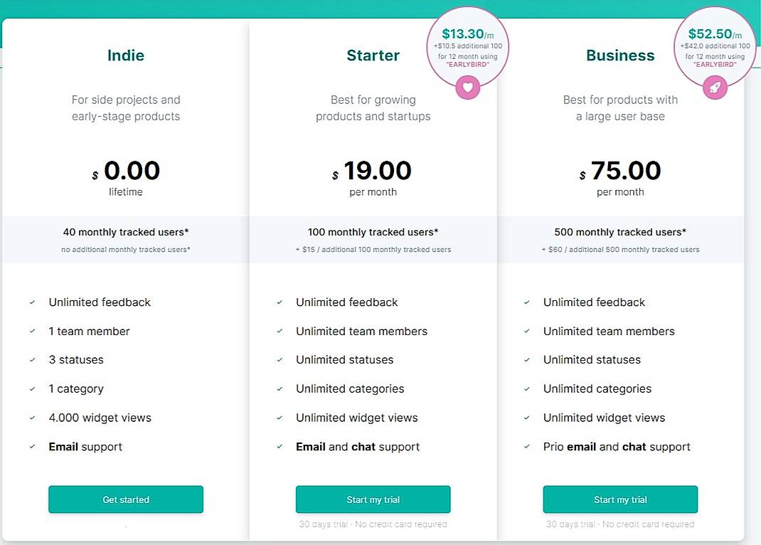 Pricing screenshot