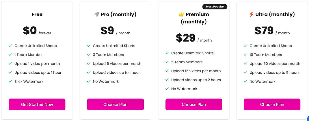 Pricing screenshot