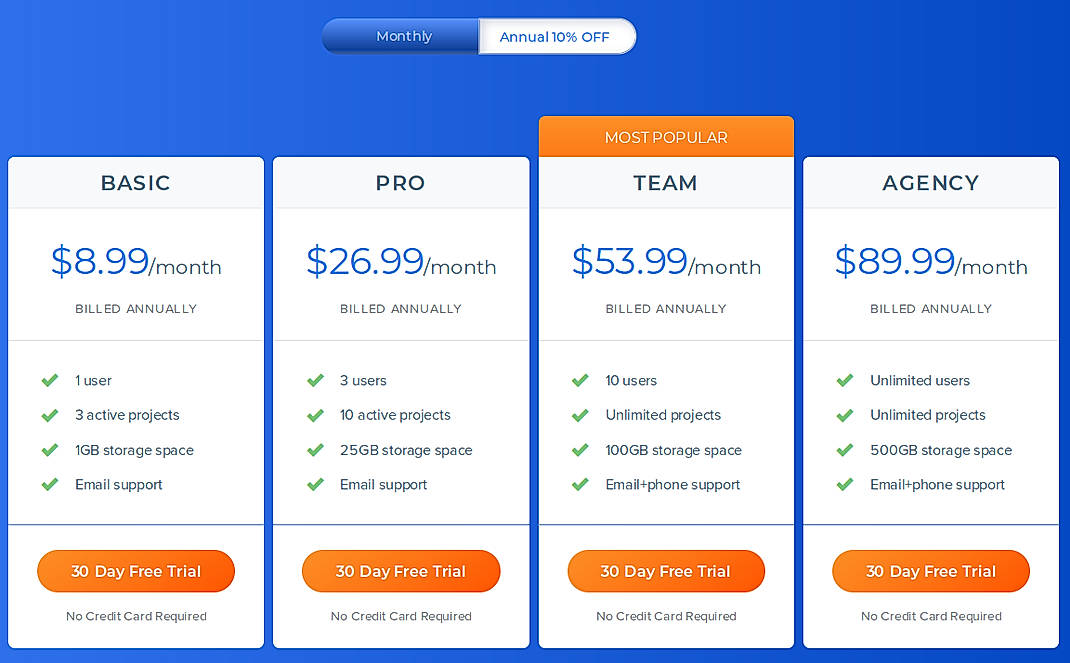 Pricing screenshot