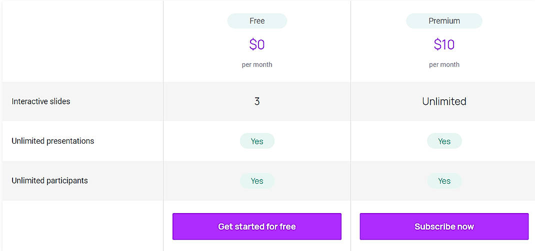Pricing screenshot
