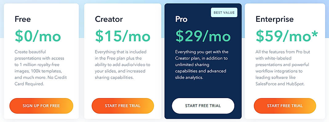 Pricing screenshot
