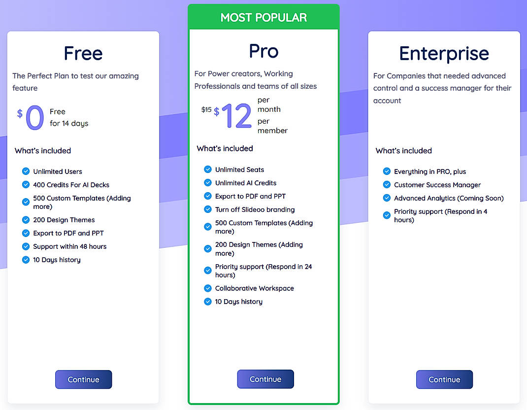 Pricing screenshot