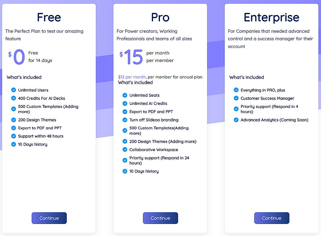 Pricing screenshot