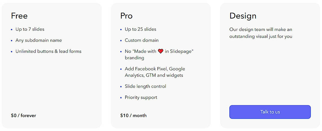 Pricing screenshot