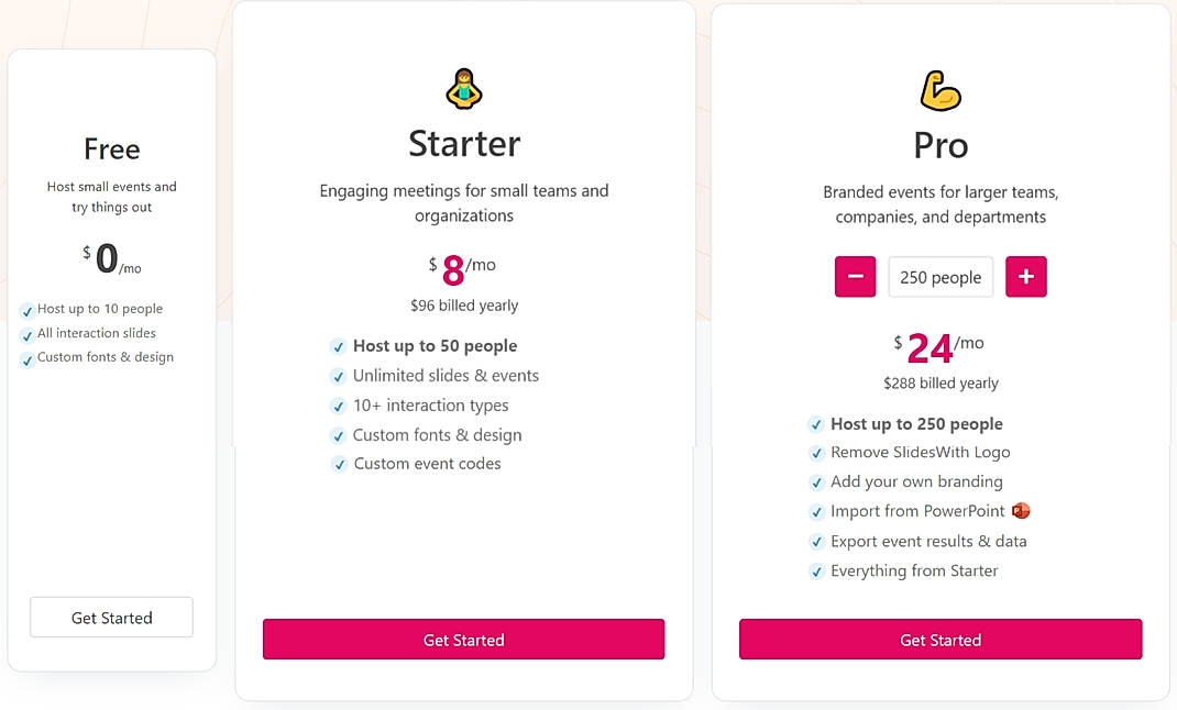 Pricing screenshot