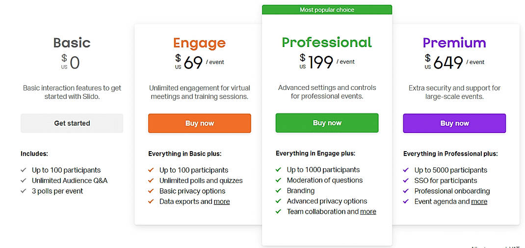 Pricing screenshot
