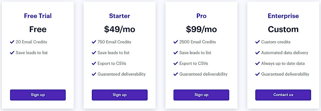 Pricing screenshot