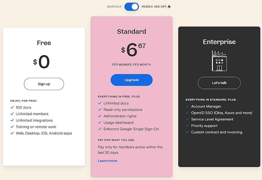 Pricing screenshot