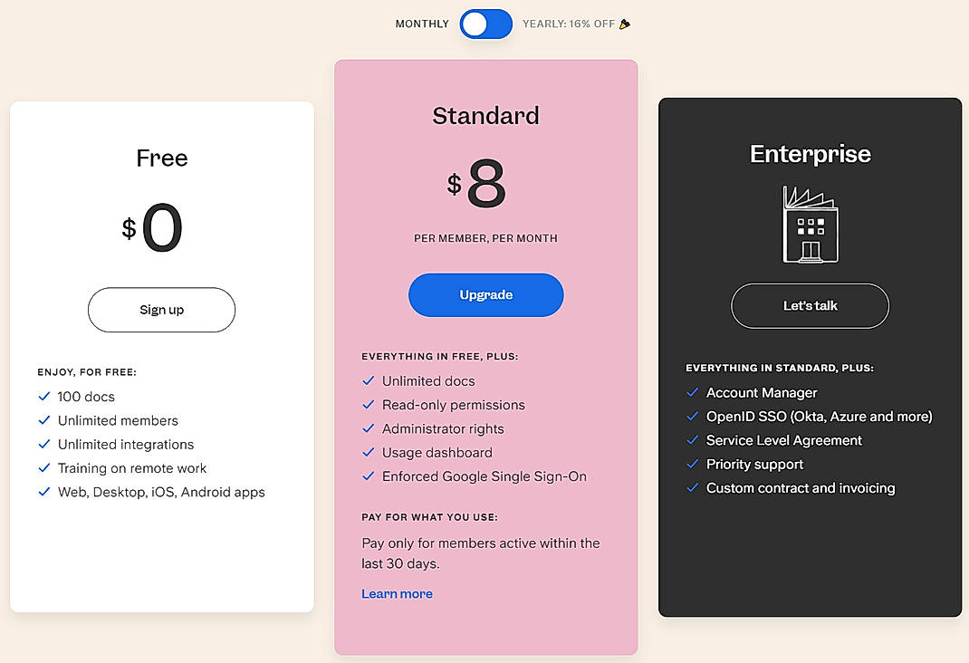 Pricing screenshot