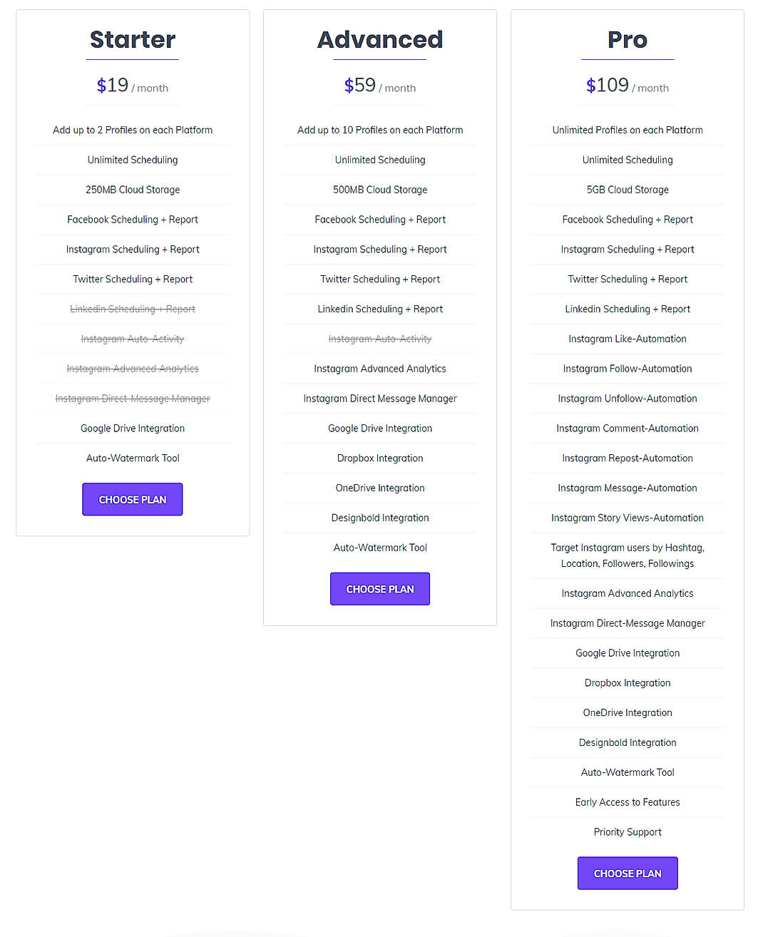 Pricing screenshot