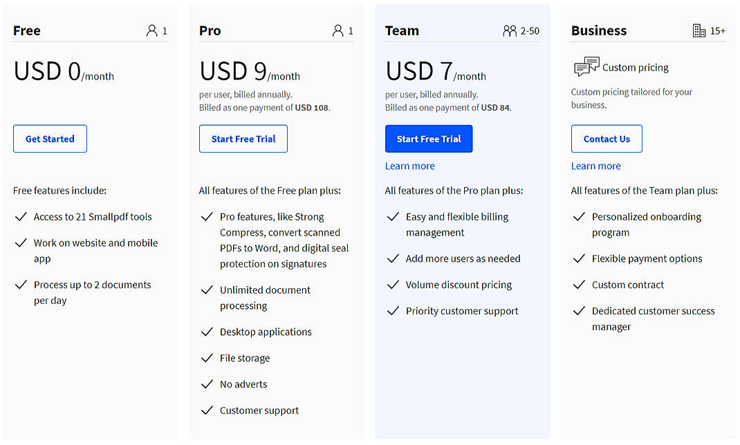 Pricing screenshot