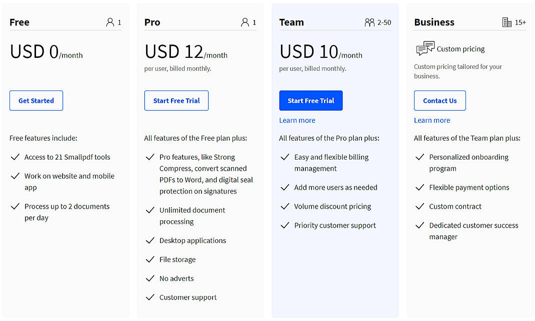 Pricing screenshot