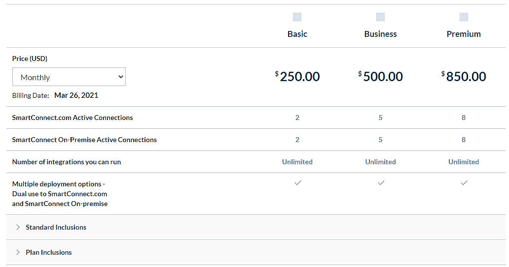 Pricing screenshot