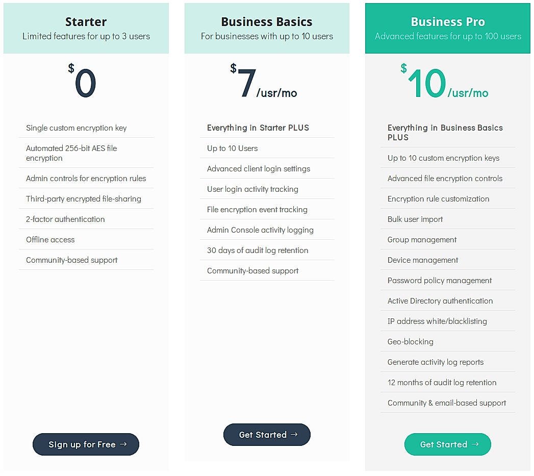 Pricing screenshot
