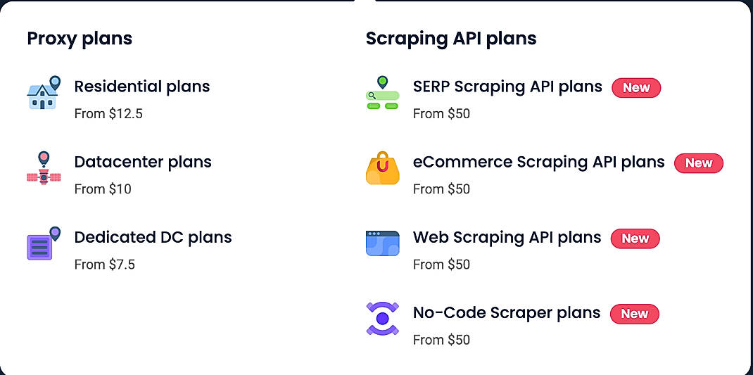 Pricing screenshot