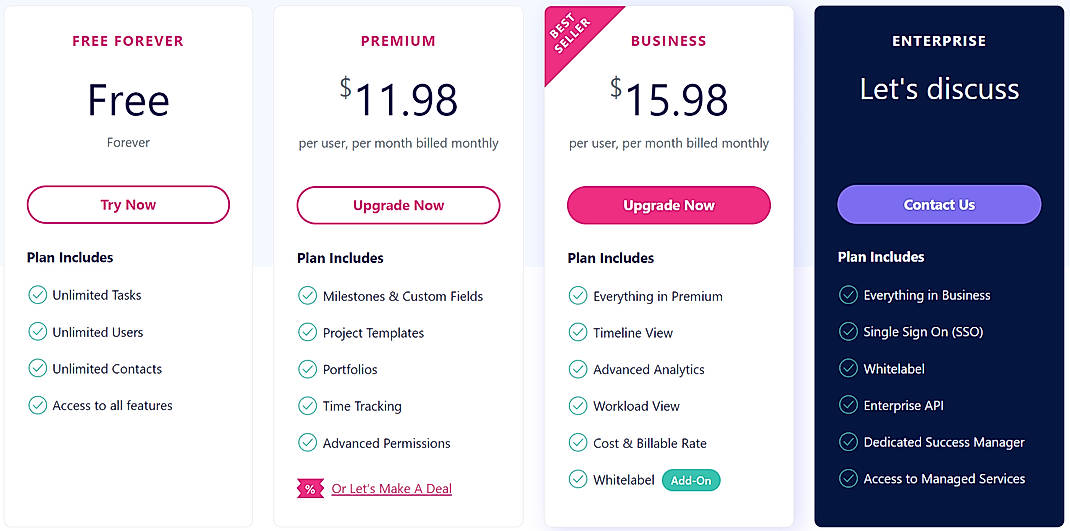 Pricing screenshot